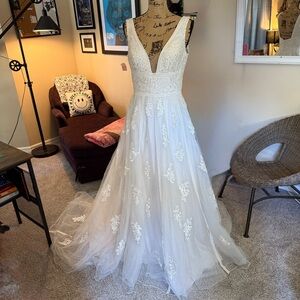 Lillian West Elegant White Lace Wedding Dress